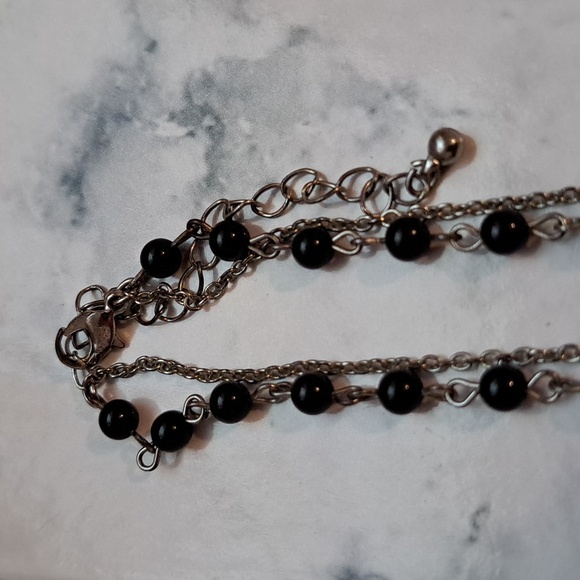 Silver Heart Cross Necklace With Black Beads - Picture 6 of 8